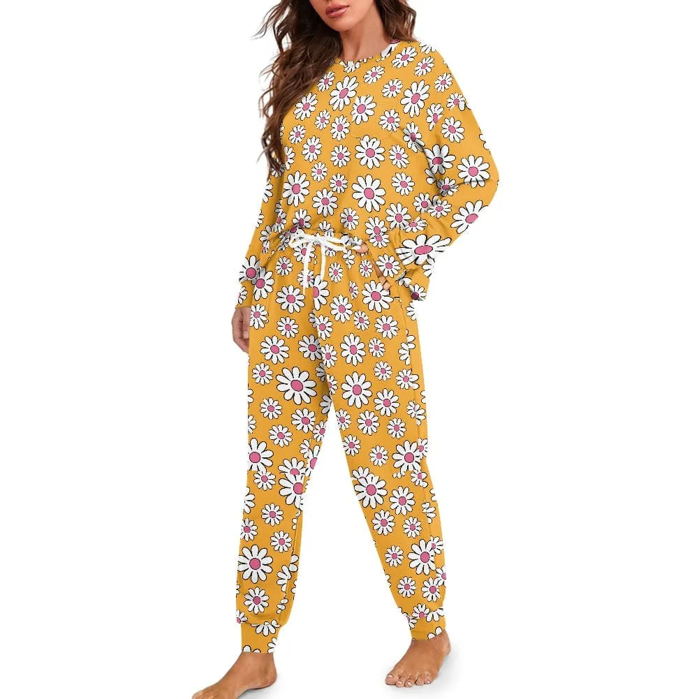 Women's Orange Sunflowers Drawstring Pajamas Set