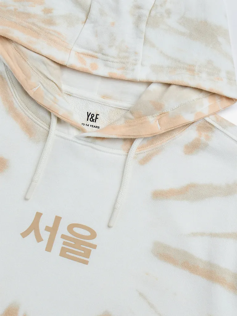 Y&F Kids Peach Tie-Dye Printed Cotton Sweatshirt