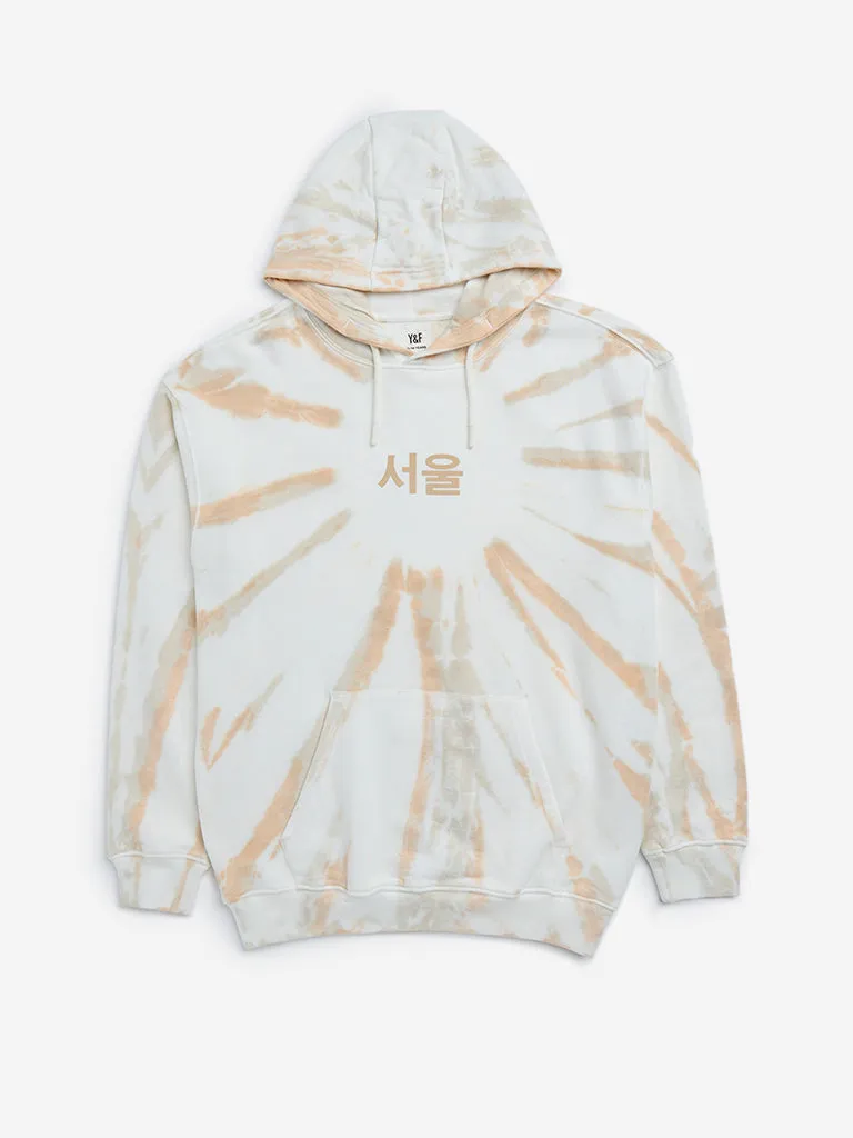 Y&F Kids Peach Tie-Dye Printed Cotton Sweatshirt