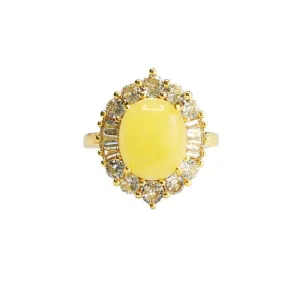 Yellow Amber Honey Wax Halo Ring with Zircon Luxury Accent