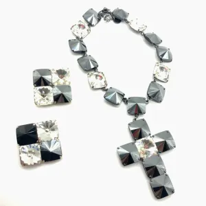 Yves Saint Laurent Stunning Clear and Grey Crystal Necklace/Earrings