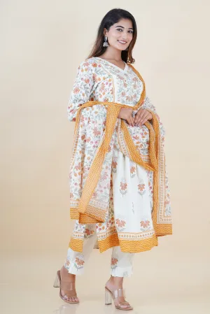 Zubeda Handblock Embroidered Nyra Cut Pant Set